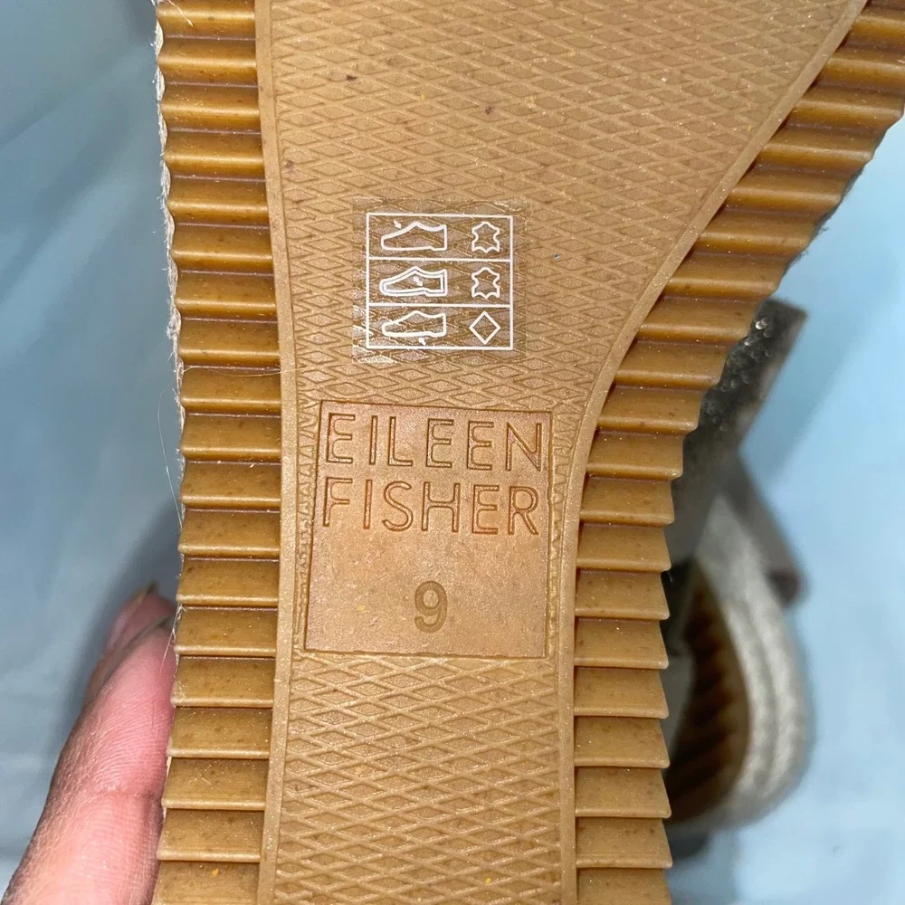 Eileen Fisher‎ Gold Metallic Suede Espadrille Wedge Sandals Womens Strappy Shoes